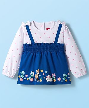 Babyhug 100% Cotton Full Sleeves Floral Printed Top with Bow Applique - Blue & White