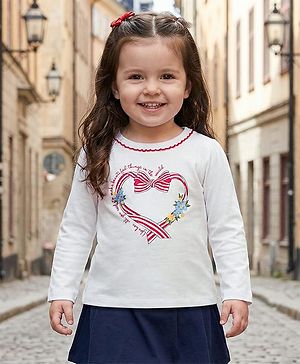 Babyhug 100% Cotton Knit Full Sleeves Top with Heart Print - White