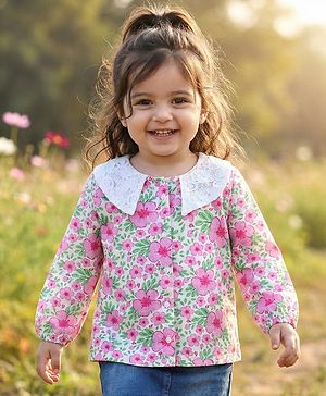 Babyhug 100% Cotton Knit Full Sleeves Top with Floral Print - Multicolor