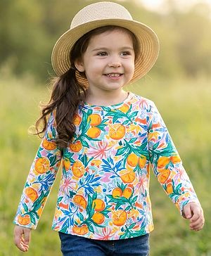 Babyhug 100% Cotton Knit Full Sleeves Top with Floral Print - Multicolor