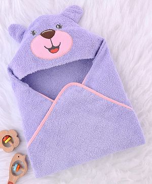 Babyhug Terry Woven Hooded Towel With Bear Applique & Embroidery L 76 x B 76 cm - Lavender