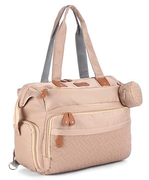 Babyhug 2-in-1 Premium Quilted Multifunctional Tote & Backpack for Travel-  Beige| Convertible Carry| Independent Shoe Compartment| Dry & Wet Separation|Insulated Bottle Pouch|Large Capacity Organizer