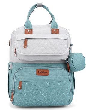 Babyhug Multipurpose Diaper Backpack - Sea Green| Insulated Bottle Pockets| Diaper Changing Mat| Adjustable Shoulder Strap| Side Bottle Pocket| Wipes Dispenser| Water Resistant| Pacifier Case