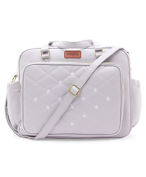 Babyhug 2-in-1 Quilted Sling cum Tote Diaper Bag for Travel - Grey| Spacious Multi-Compartment Design| Bottle Pockets| Front & Back Storage| Adjustable Shoulder Starp