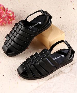 Cute Walk by Babyhug Velcro Closure Solid Mojaris - Black