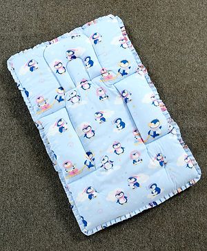 Babyhug 100% Cotton Fix Pillow Mat With Penguin Print - Blue| Soft & Comfortable| Light Weight & Travel Friendly| Foldable| New Born Gifting Option| Boys & Girls| Use on Floor Cribs Cots or Cradle