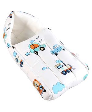 Babyhug 100% Cotton Baby Sleeping Bag with Hood Transport Print - Beige| Use as Carry Nest, Mattress or Sleeping Bag| Newborn to Toddler Boys & Girls| Newborn Gifting| Warm & Cozy| Travel Friendly