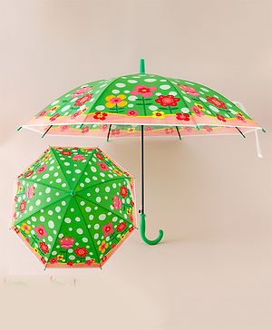 Babyhug Free Size Floral & Polka Dots Printed Umbrella - Green