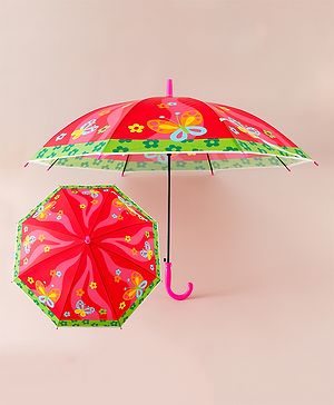 Babyhug Free Size Floral & Butterfly Printed Umbrella - Fuchsia