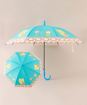 Babyhug Free Size Floral & Owl Printed Umbrella - Light Blue