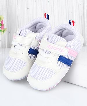 Cute Walk by Babyhug Velcro Closure Booties with Stripes - White & Pink