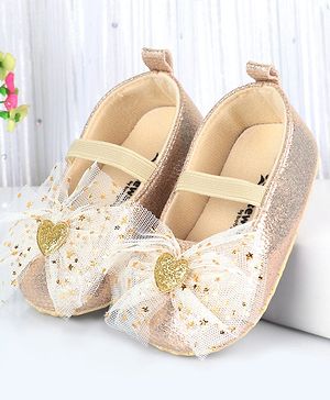 Cute Walk by Babyhug Slip On Booties with Bow Applique - Golden