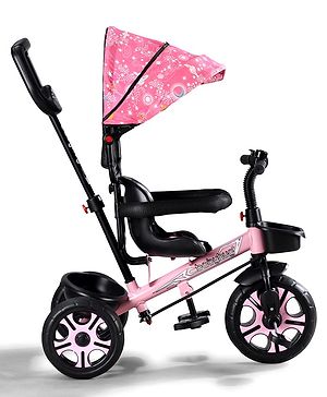 Babyhug Plug & Play Tricycle with Parental Push Handle & Foldable Canopy - Sea Green| Foldable Footrest| Non Slip Pedal| High Backrest| Storage Basket| Removable Safety Rail & Harness| Cushion Seat