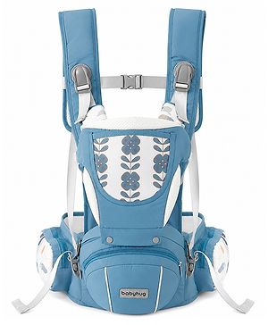 Babyhug AirEase 5-in-1 Hip Seat Baby Carrier - Blue| Lightweight & Breathable| Ergonomic Support| Foldable Head Support| Multiple Carry Positions| Carrying Capacity 15 kg| Optimum Weight Distribution