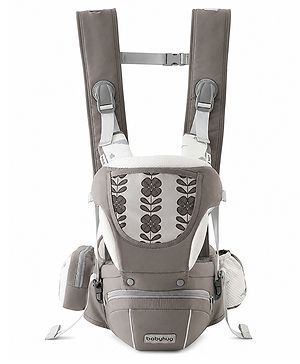 Babyhug AirEase 5-in-1 Hip Seat Baby Carrier - Grey| Lightweight & Breathable| Ergonomic Support| Foldable Head Support| Multiple Carry Positions| Carrying Capacity 15 kg| Optimum Weight Distribution