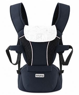 Babyhug SnugMate 5-in-1 Hip Seat Baby Carrier - Black| Premium Build| AirFlow Mesh Fabric| Foldable Head Cover| Padded Adjustable Straps| 5 Carry Positions| 15 kg Capacity| Optimum Weight Distribution
