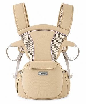 Babyhug SnugMate 5-in-1 Hip Seat Baby Carrier - Khaki| Premium Build| AirFlow Mesh Fabric| Foldable Head Cover| Padded Adjustable Straps| 5 Carry Positions| 15 kg Capacity| Optimum Weight Distribution