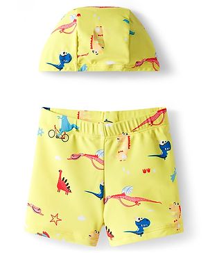 Babyhug Dino Printed Swimming Trunk With Cap - Yellow