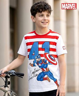 Pine Kids Marvel Single Jersey Knit Half Sleeves T-Shirt with Captain America Graphic - White