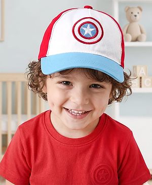 Babyhug Marvel Cotton Woven Summer Cap With Captain America Graphics Multicolor - Diameter 20 cm