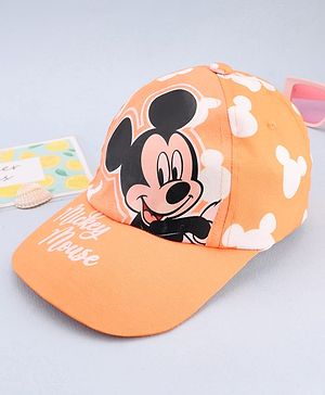 Babyhug Disney Cotton Woven Summer Cap With Mickey Mouse Graphics Yellow - Diameter 17 cm
