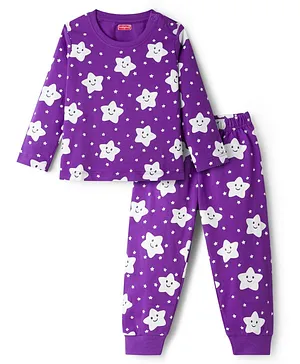 Babyhug Knit Full Sleeves Co-ords
                              Night Suit With Star Print - Purple