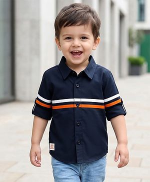 Babyhug Cotton Woven Full Sleeves Solid Colour Shirt - Navy Blue