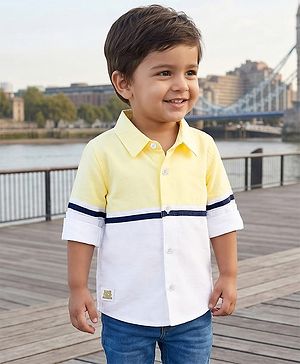 Babyhug Cotton Woven Full Sleeve  Cut & Sew Solid Colour Shirt - Yellow & White