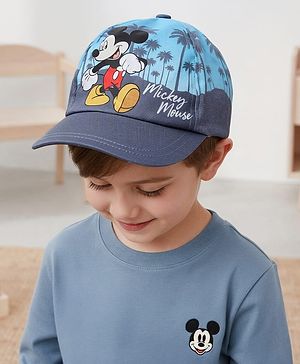 Babyhug Disney Cotton Woven Summer Cap With Mickey Mouse Graphics Navy Blue - Diameter 15 cm