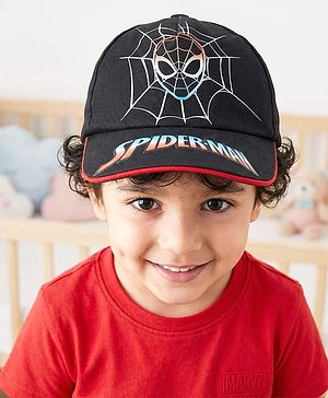 Pine Kids Marvel Cotton Woven Summer Cap with Spider Man Graphic Black - Diameter 17 cm