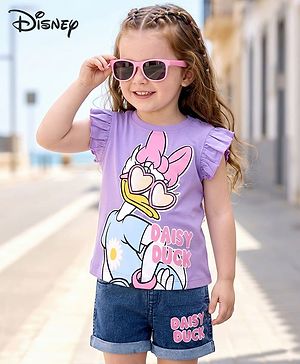 Babyhug Disney Single Jersey Knit Half Sleeves T-Shirt & Shorts Set With Daisy Graphics - Multicolor