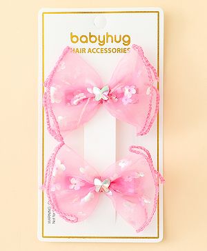 Babyhug Free Size Bow & Butterfly Clips With Butterfly & Floral Design Pack Of 2 - Fuchsia