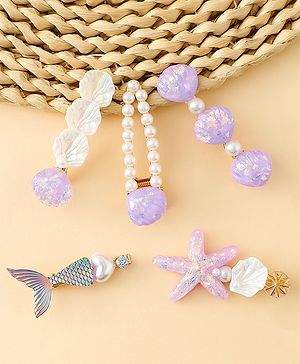 Pine Kids Hair Pins And Clips With Pearls & Sea Life Applique Pack of 5 - Purple