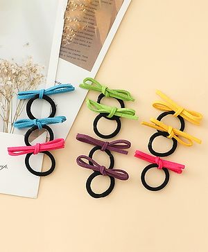 Pine Kids Hair Rubber Bands with Bow Pack of 5 Free Size - Multicolor