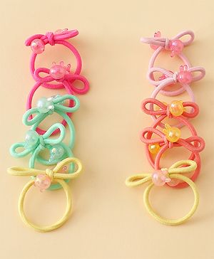 Babyhug Hair Rubber Bands with Bunny Applique Free Size Pack of 10 - Multicolor