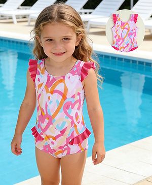 Babyhug Sleeveless Printed V Cut Swimsuit - Multicolor