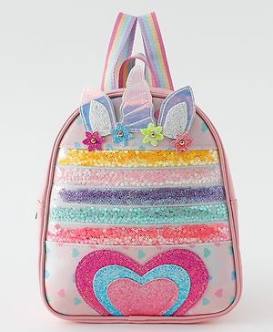 Babyhug Fashion Backpack With Unicorn Applique - Multicolour