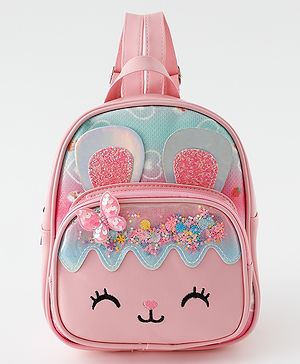 Babyhug Fashion Backpack with Bunny & Glitter Detailing - Pink