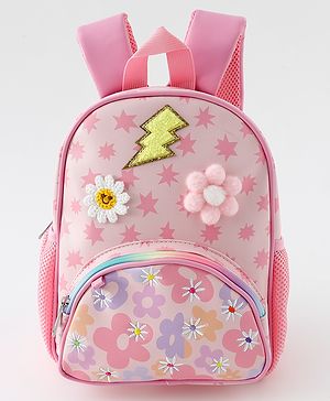 Babyhug Free Size Fashion Backpack with Floral Print &  Applique - Pink