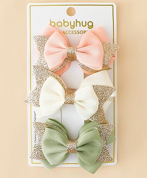 Babyhug  Free Size Bow Clips Pack of 3 - Pink white & Green