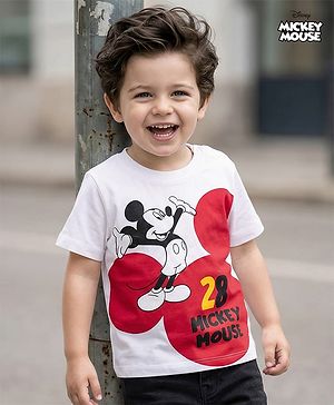 Babyhug Disney Single Jersey Knit Half Sleeves T-Shirt With Mickey Mouse Graphics - White