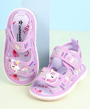 Cute Walk by Babyhug Velcro Closure Sandals with Unicorn Print & Applique - Purple