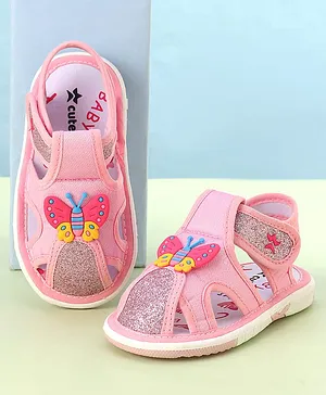 Cute Walk by Babyhug Velcro Closure Sandals
                      with Butterfly Applique - Pink