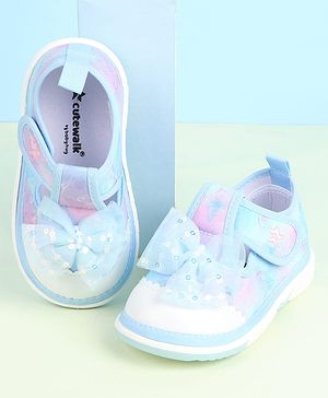 Cute Walk by Babyhug Velcro Closure Sandals with Bow Applique - Aqua Blue