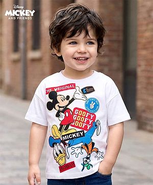 Babyhug Disney Single Jersey Knit Drop Shoulder Half Sleeves Oversized T-Shirt with Mickey & Friends Graphic - White