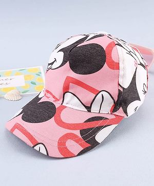 Babyhug Disney Cotton Woven Summer Cap with Minnie Mouse Graphic Pink - Diameter 17 cm