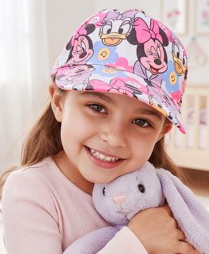 Babyhug Disney Cotton Woven Summer Cap With Minnie Mouse Print Blue - Diameter 16.5 cm