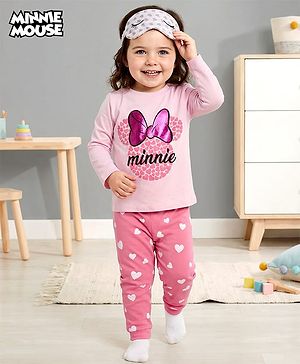 Babyhug Disney single Jersey Knit Full Sleeves Night Suit With Minnie Mouse Graphics - Pink