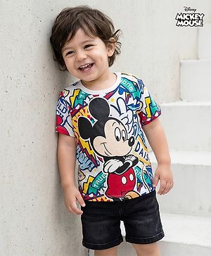 Babyhug Disney Single Jersey Knit Half Sleeves T-Shirt with Mickey Mouse Print - Multicolor