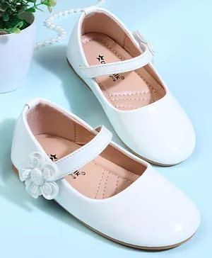 Cute Walk by Babyhug Velcro Closure Ballerina
                      With Floral Applique - White
